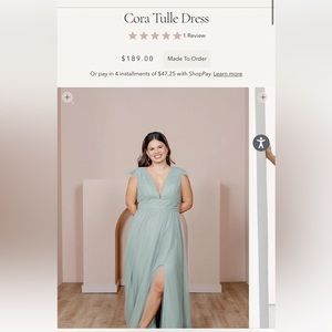 Revelry: Cora Tulle Dress, Sage, size 2 petite. Has slit and light colored mesh